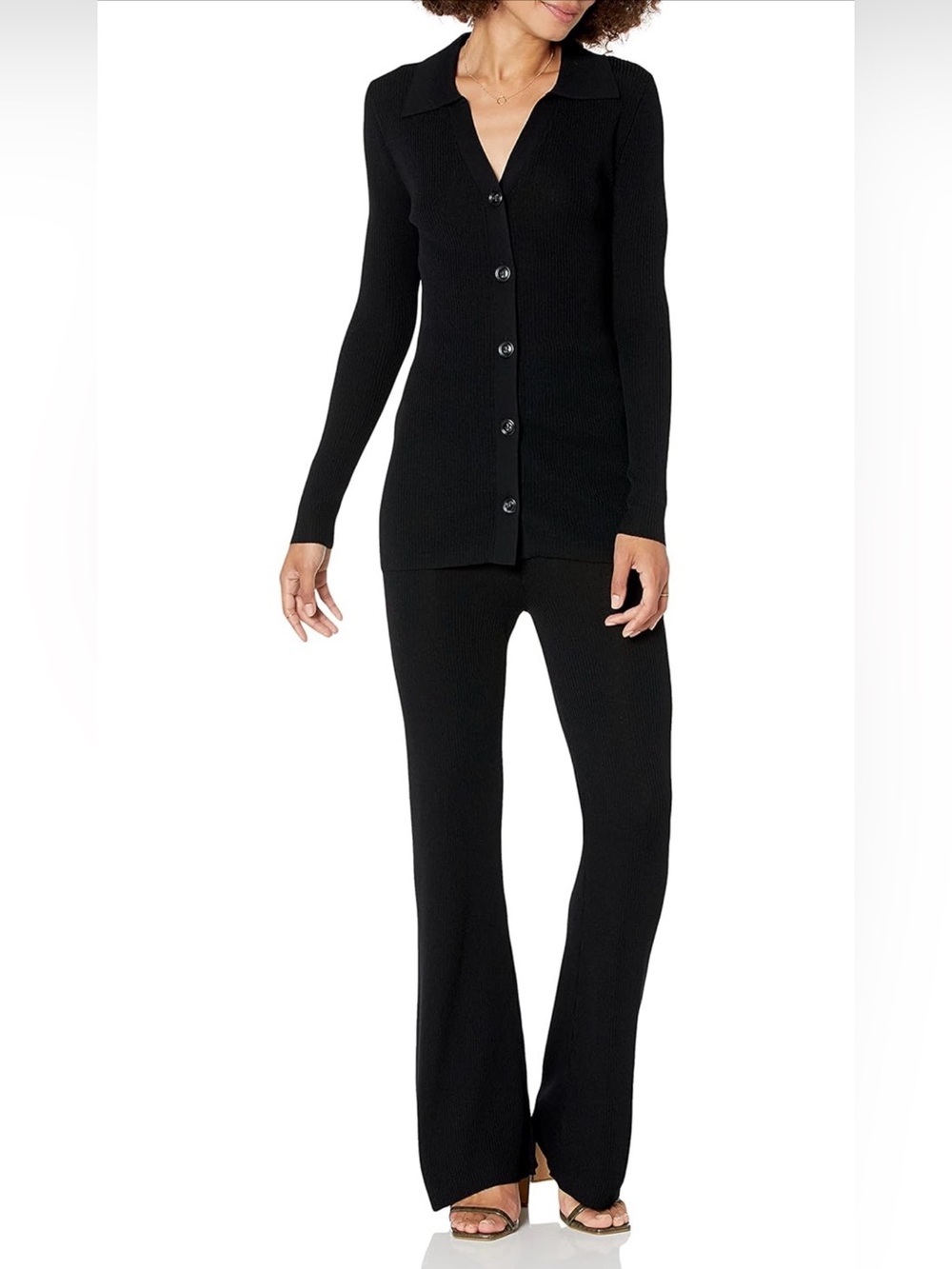The DROP / Black Ribbed Knit Flare Pants - Women / NWT